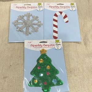 Iron-on transfer Sparkly Sequin cane tree & snowflake Holiday Decorations
